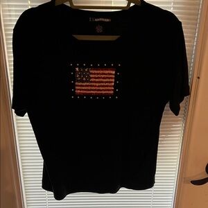Black Short Sleeve Tee with American Flag Design